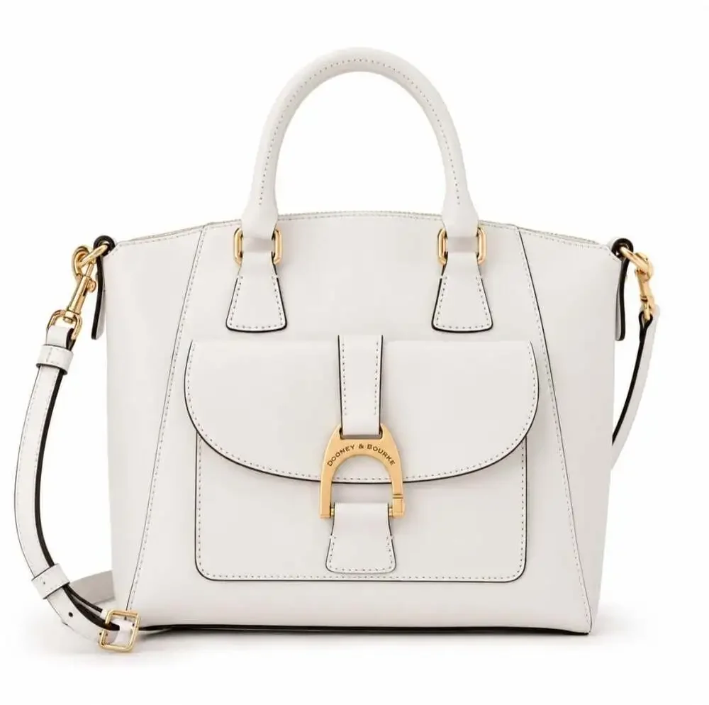 Dooney & Bourke Naomi Satchel White Leather Gold Hardware NWT BEMER1379